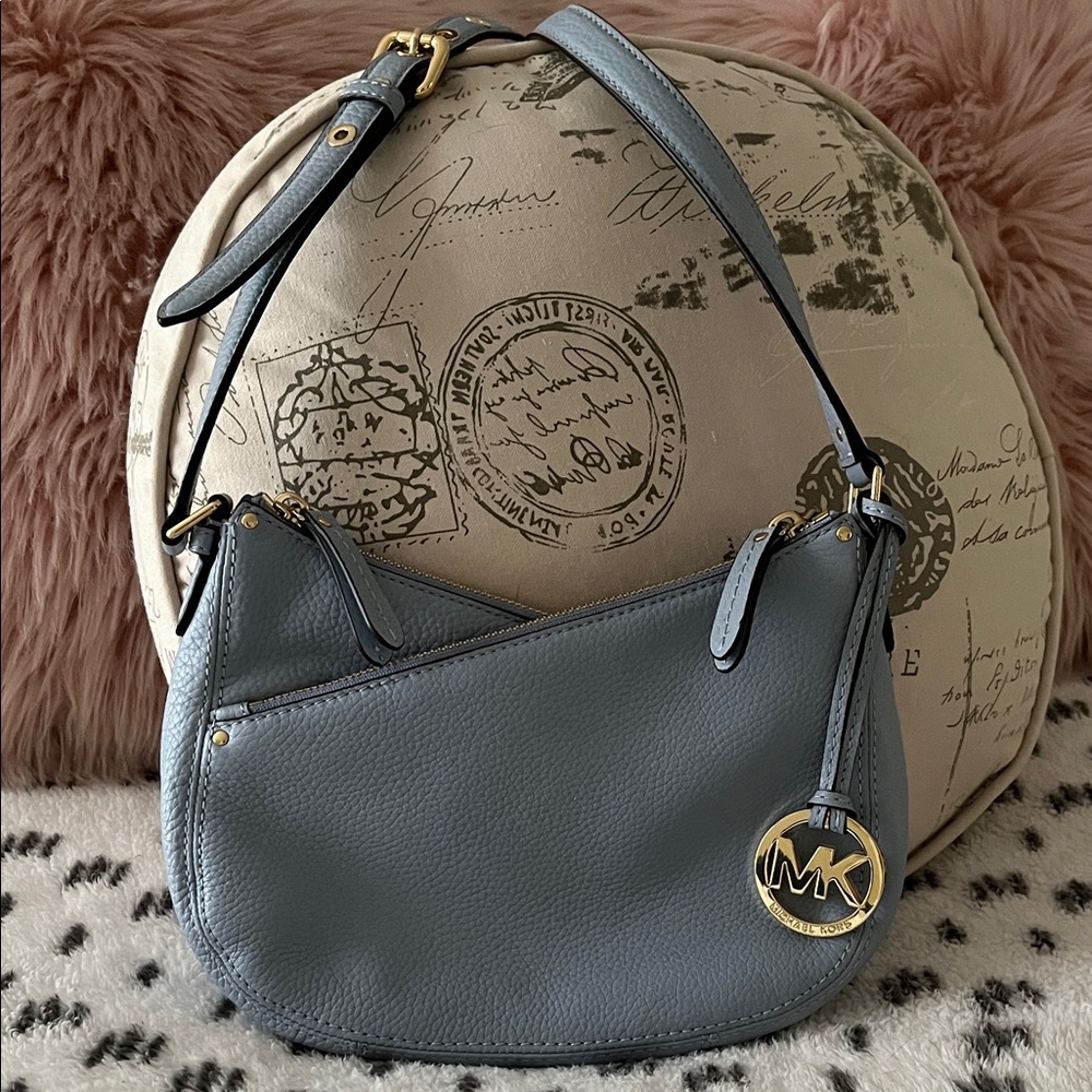 Michael Kors Slate Blue Shoulder Bag with Gold Accents / Crossbody